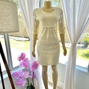 Back in the Saddle Womens Size S Small Ivory Southwestern Crochet Boho Dress